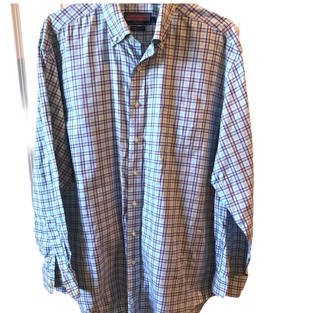 Vineyard Vines Men's L/S Pink Green Plaid Button-Down Murray Shirt Size XLarge